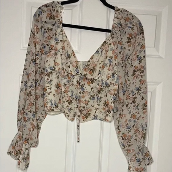 Dress Forum Floral Button Down Plunging Top - Picture 5 of 6